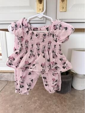 Disney Baby Minnie Mouse Pink Peplum Top and Pants Set 18M